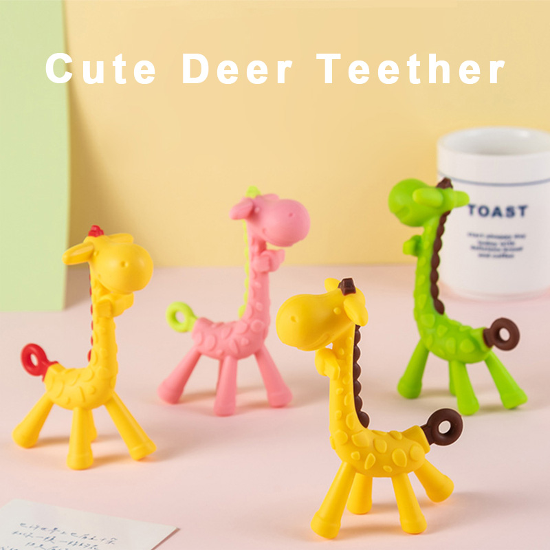 1Pc Baby Giraffe Teether Toys Training Grip Baby Chewing Toy Cute Deer Silicone Newborn Health Molar Chewing Accessories