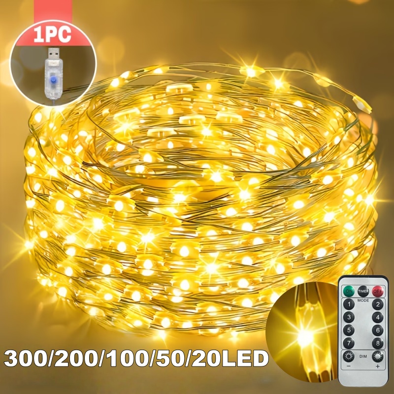 2/5/10/20/30M Fairy Light String, USB Copper Wire Light String with Remote Control, Suitable for Indoor Decoration