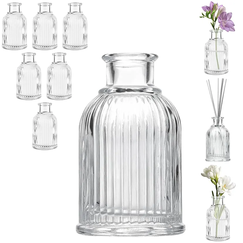 2/4/6 PCS Clear Glass Mini Bottles - Reed Diffuser & Bud Vase Set for Wedding Centerpieces, DIY Fragrance & Florist Decor