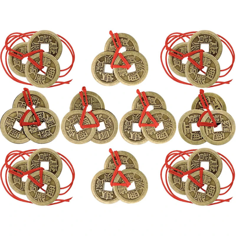 5 sets Chinese Fortune Lucky Coins Feng Shui Good luck Charms Traditional with Red String Wealth Success Access