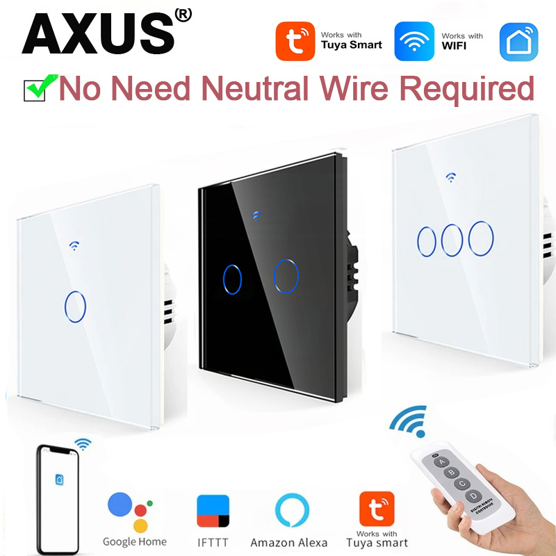 AXUS EU WiFi Smart Light Switches Touch Switch RF433 No Neutral Wire Smart Home Life Tuya App Control Support Alexa Home lightify