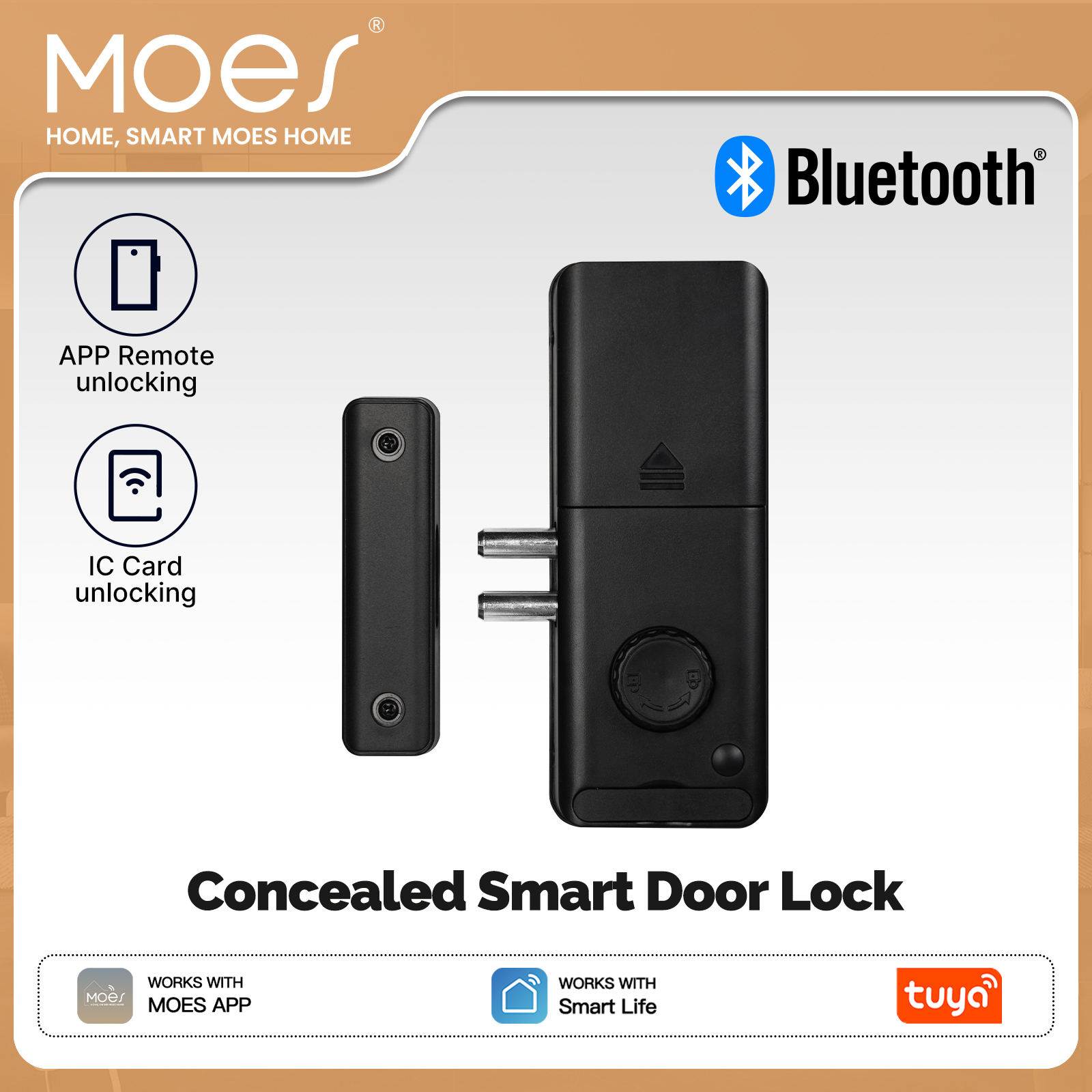 MOES Tuya Bluetooth Smart Door Lock Concealed Invisible Type IC Access Card APP Remote Unlock Electronic For Wooden Glass Door