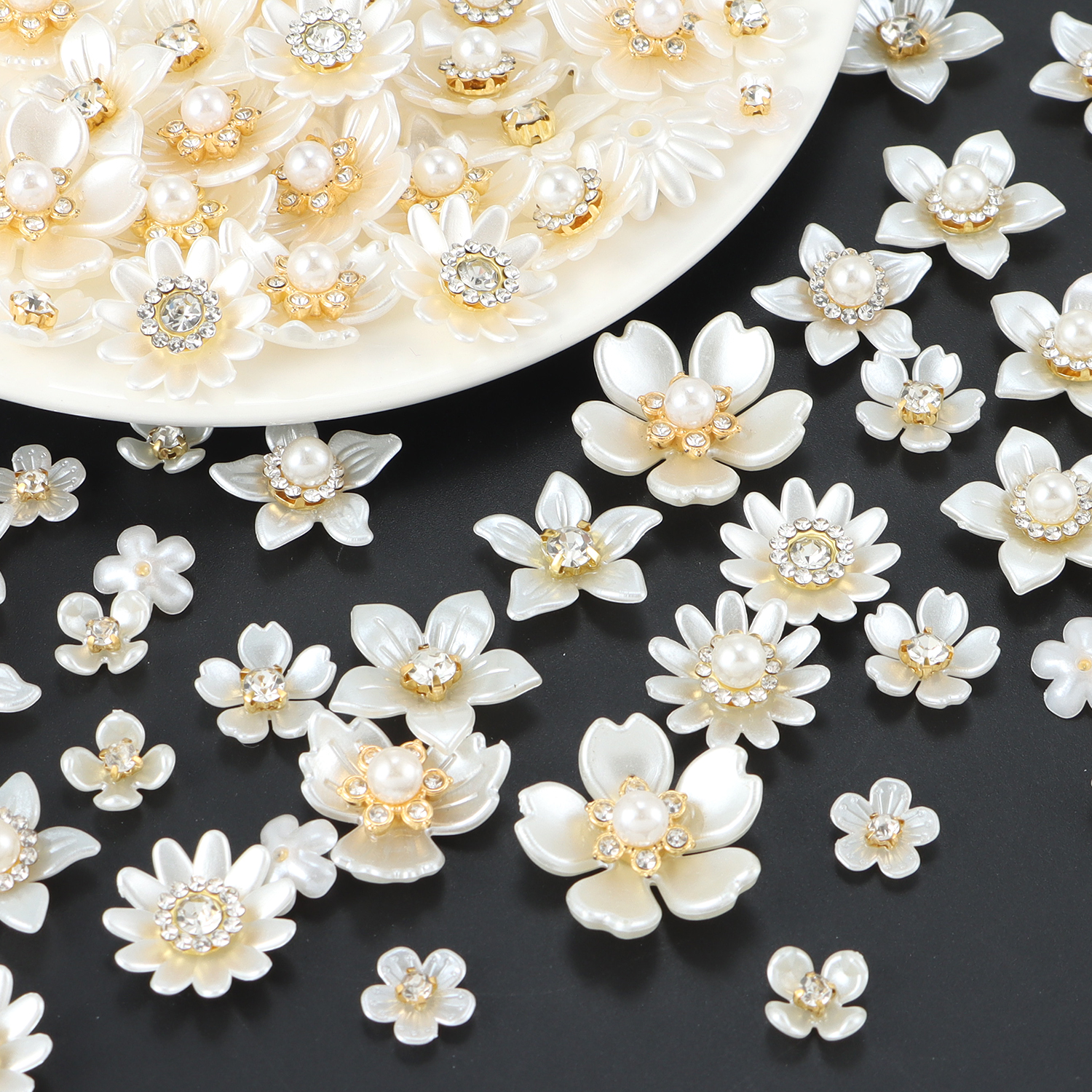 New 50pcs oversized gold background with diamond pearl flowers, DIY earrings, necklaces, headwear, jewelry making crafts