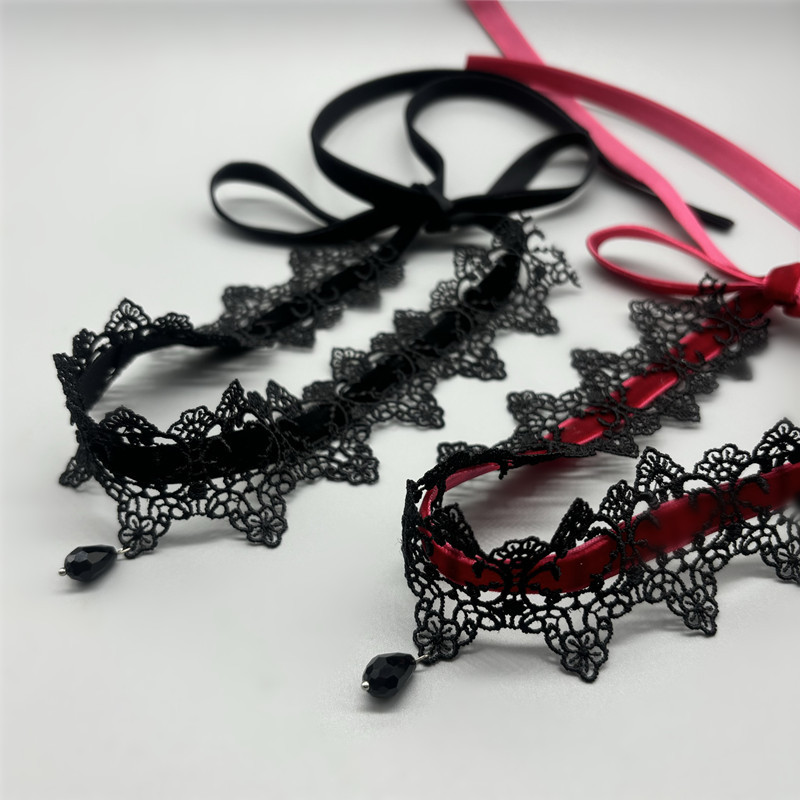 2Pcs New Lace Bowkot Choker Necklace for women Gothic Collar Vintage Elegant Black Wirered Short Chain Necklace Jewelry