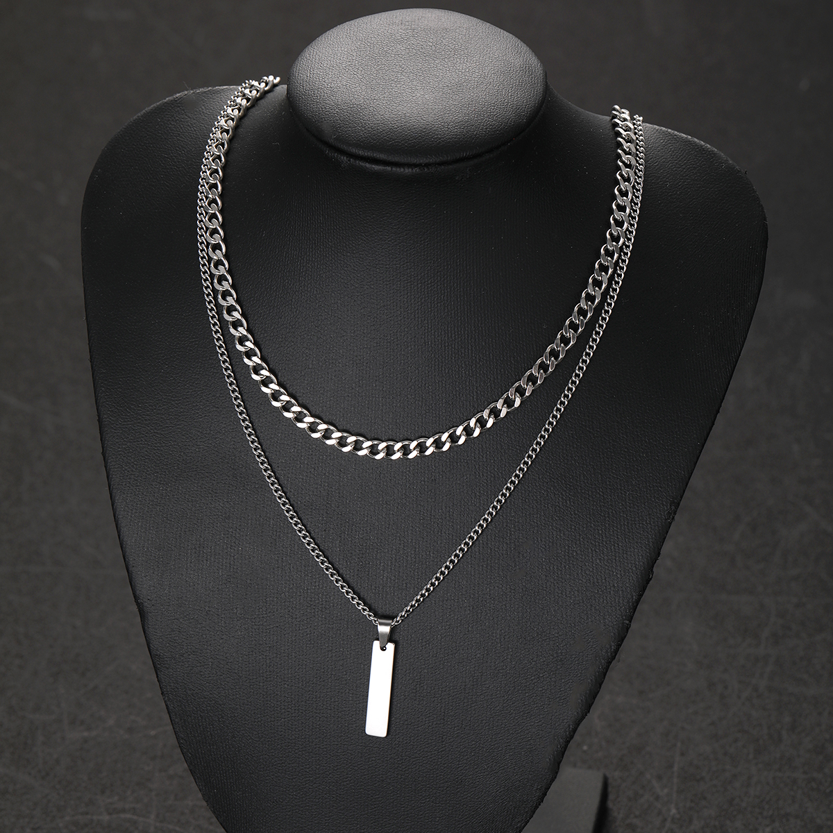 2Pcs/Set Small Hanging Tag Stainless Steel Necklace for Men Geometric Silver Color Pendant Necklace Fashion Hip Hop Jewelry pen gpt
