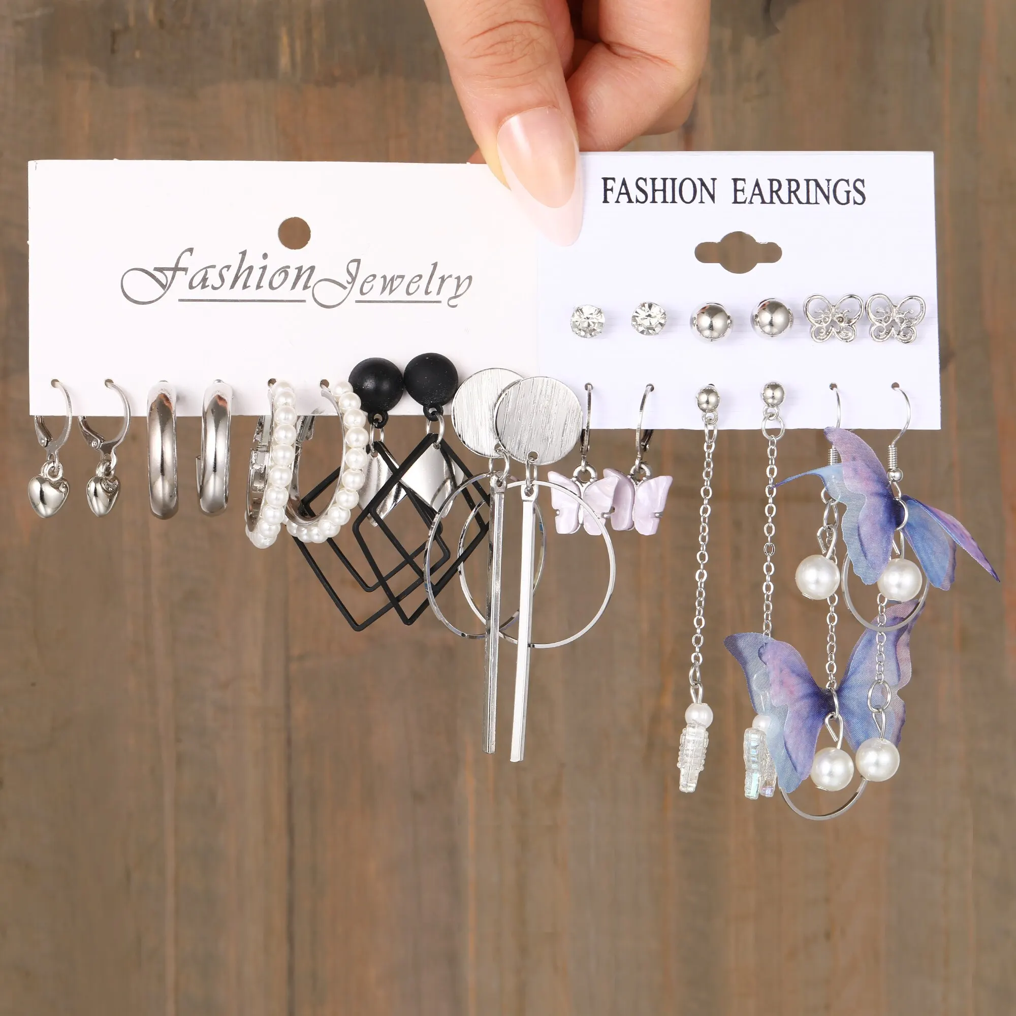 22 Pcs Silver Color Design Earring Sets For Women Butterfly Square Geometry Pearl Tassel Drop Earrings Fashion Jewelry New