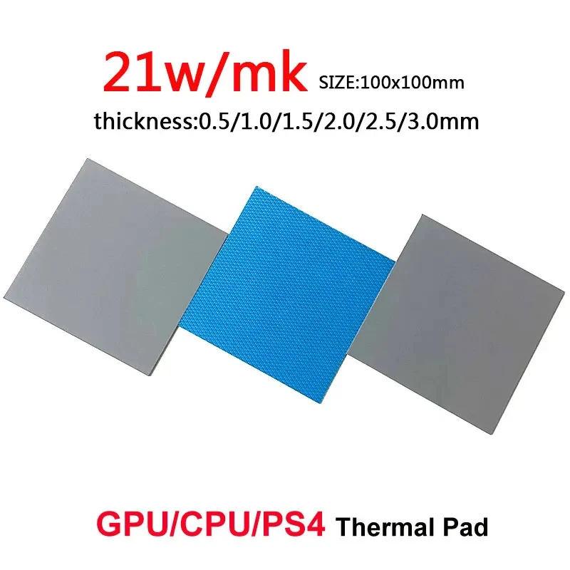 GPU CPU Thermal Pad 21W MK Heatsink Cooling Conductive Silicone Pad 80x40 100x100mm High Performance Thermal Interface