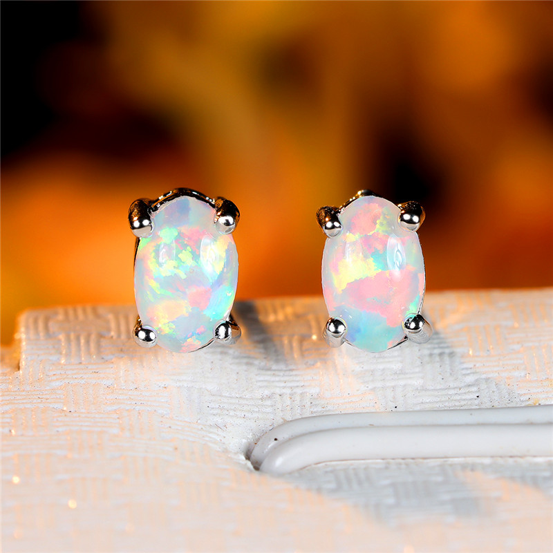 Boho Female White Blue Fire Opal Stone Earrings Fashion Black Gold Color Wedding Jewelry For Women
