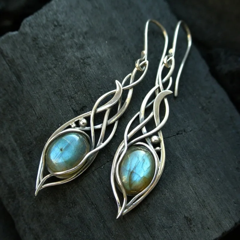 Vintage Bohemian Style Earrings With Synthetic Opal Earrings Imitating Moonstone Suitable For women's Daily Wear