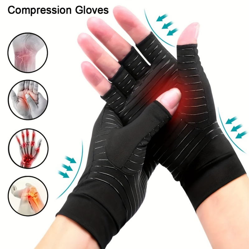 1Pair Copper Nylon Compression Gloves Non-Slip Fingerless For Hand Unwell Half Finger Brace Wrist Support Anti-Slip Gloves