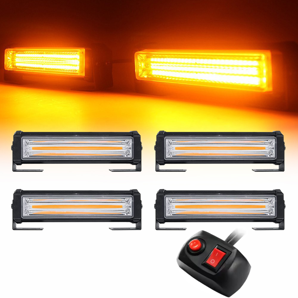 COB Car Front Grille Emergency Strobe Light Head 80W Amber LED Flashing Light Bar Vehicle Daytime Running Lamp Yellow Beacon 12V