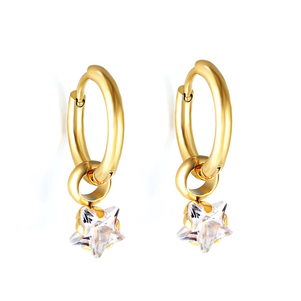 1Pair Trendy Jewelry Stainless Steel Star Heart Water Drop Geometry Cubic Zirconia Round Circle Hoop Earrings Huggie Party