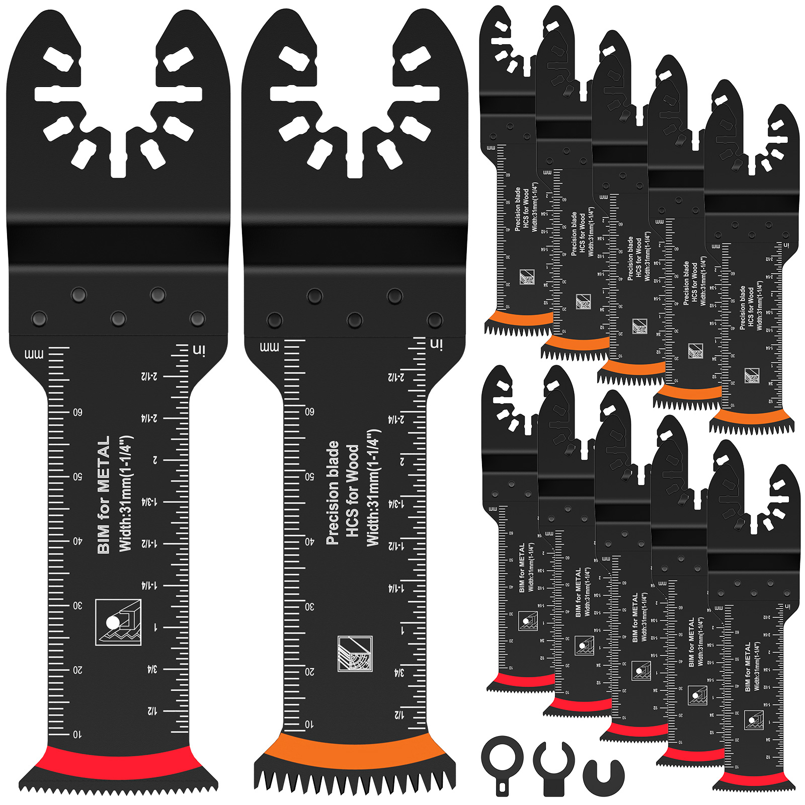 12Pcs Extra Long Oscillating Saw Blade Set Bi-Metal Oscillating Multitool Blade Precise Cut for Soft Metal Wood Plastic Nails