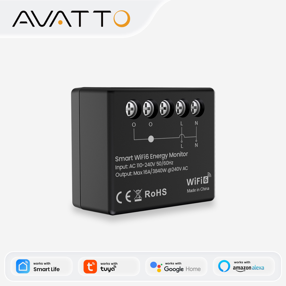 AVATTO WiFi 6 Mini Smart Energy Meter Module With Power Monitoring Metering APP Control Works With Tuya Alexa Home Alice