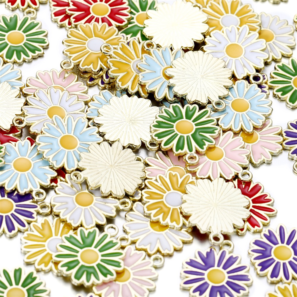 10pcs Enamel Daisy Flower Charms for Necklace Pendant Earring DIY Colorful Mini Charms Handmade Jewelry Finding Making