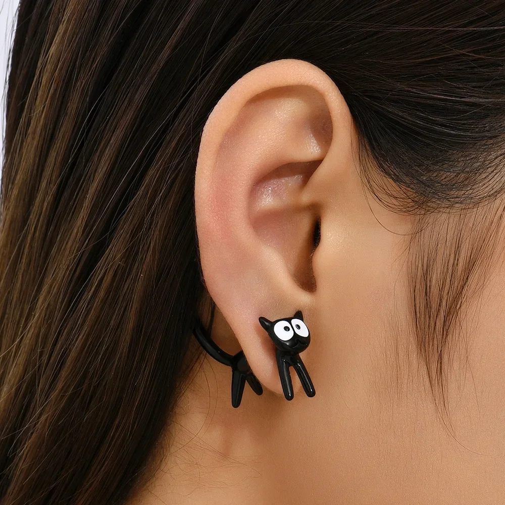 EVISPOL 2Pcs Cartoon Animal Cat Stud Earings for Women Cute Stainless Steel Kitten Earring Studs Funny Jewelry
