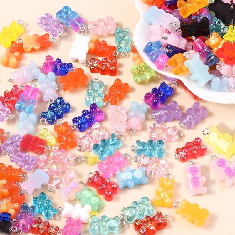 10pcs Lovely Candy Color Gummy Mini Bear Charms for Making Cute Earrings Pendant Necklace DIY Creative Jewelry Finding