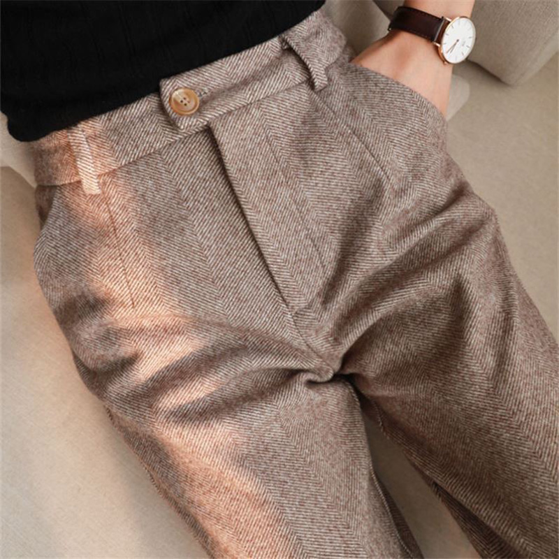 2025 Autumn Winter Workplace High Waisted Casual Suit Pants Office Lady Women Trousers Woolen Pants Women's Harem Pencil Pants