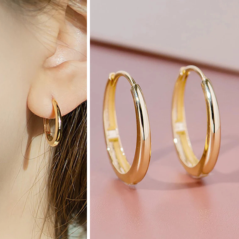 Huitan Simple Design Fashion Gold Color Hoop Earrings Female Daily Wearable Versatile Accessories Trendy Women Party Jewelry