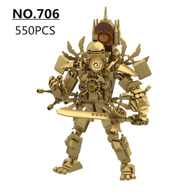 New Skibidi Toilet Updated Titan Gold-plated Gold Clock Man Creative Building Blocks DIY MOC Bricks Toys For Kids