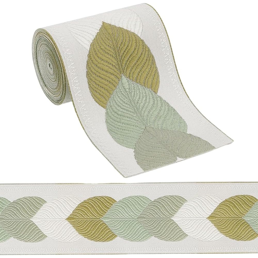 3M Polyester Jacquard Leaf Ribbon for Garment Accessories Olive 2-7/8 inch(73mm) 3m/set