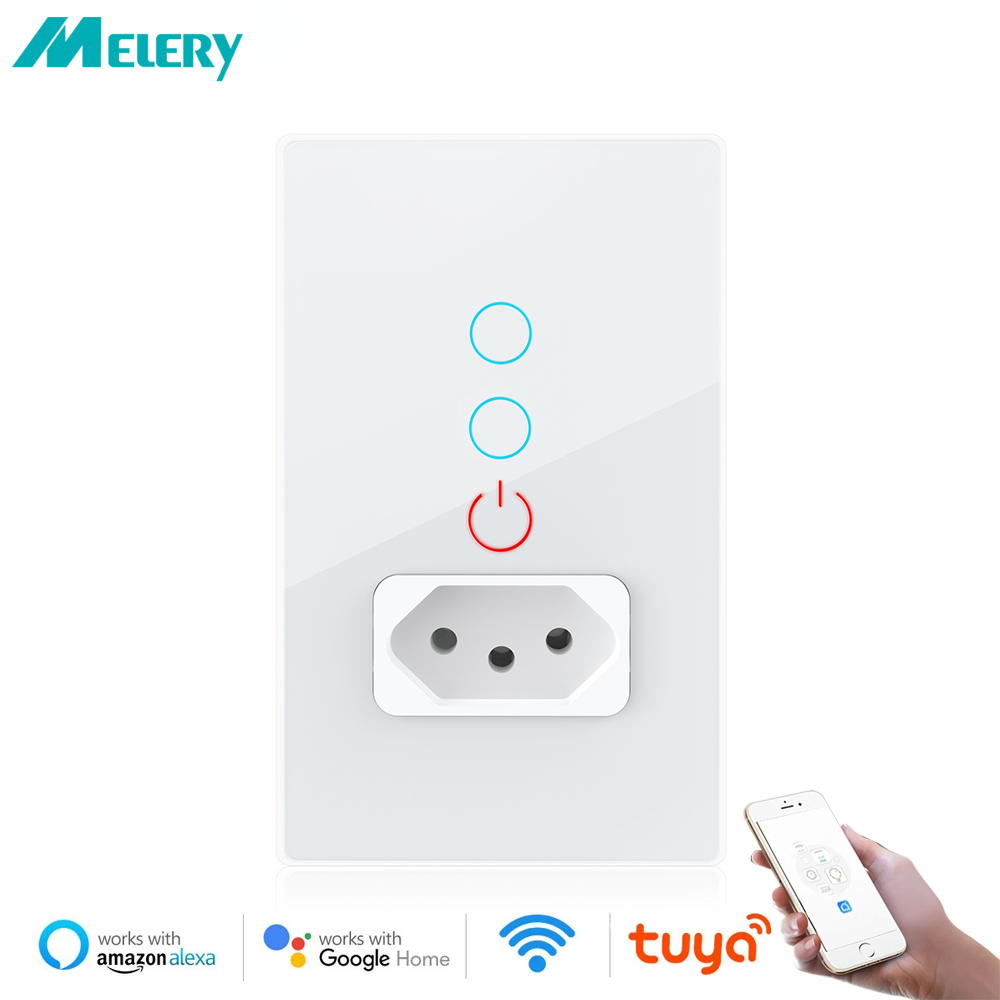 Melery Tuya Wifi Smart Brazil Light Switch Wall Socket Plug Outlet Touch Sensor Glass Panel Remote by Alexa Dot Home lightify