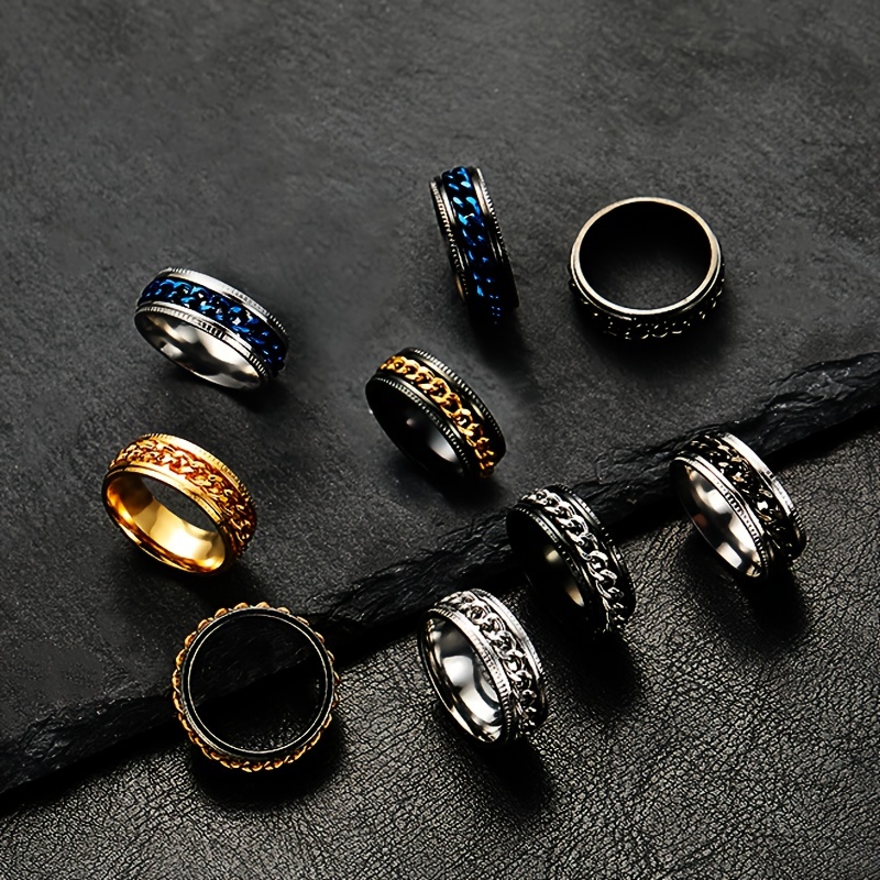 Luxurious 18K Gold Plated Stainless Steel Men's Ring - Elegant, Durable with Unique Rotatable Feature