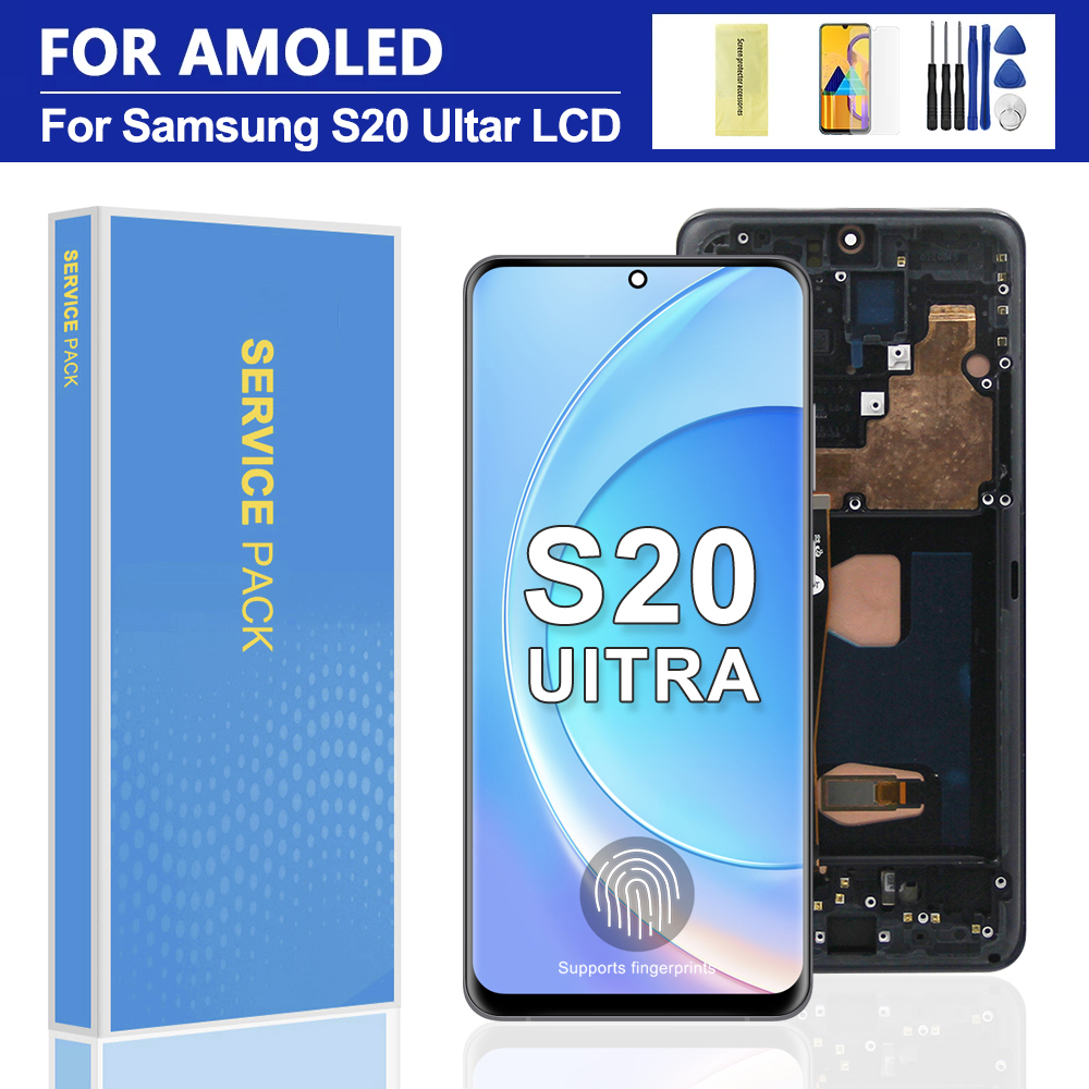 HOT AMOLED S20 Ultra Screen Assembly, for Samsung S20 Ultra 5G G988 G988U Lcd Display Digital Touch Screen with Frame