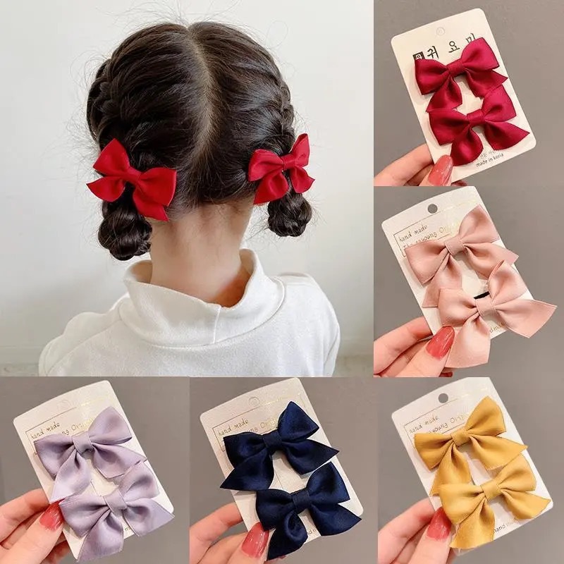 2PCS New Cute Bow Headgear Sweet Little Girl Hair Accessories Summer Girls Net Red Clips Baby Hairpins Children Hair Clips