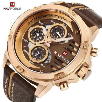NAVIFORCE NF9110 Luxury Fashion Chronograph Analog Matte Finish Watch For Men - Golden | Naviforce Matte Golden Case Casual Watch For Men