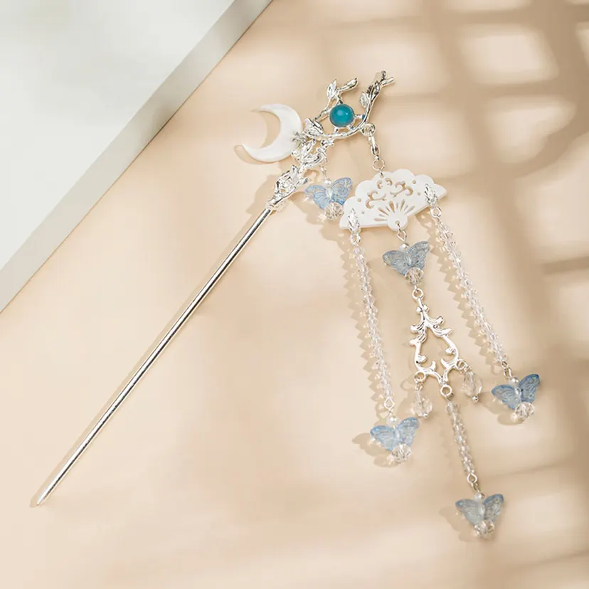 Vintage Jewelry Tassel Hairpin For Women Chinese Style Butterfly Folding Fan Step Shake Hair Pin Exquisite Hanfu Hair Accessory