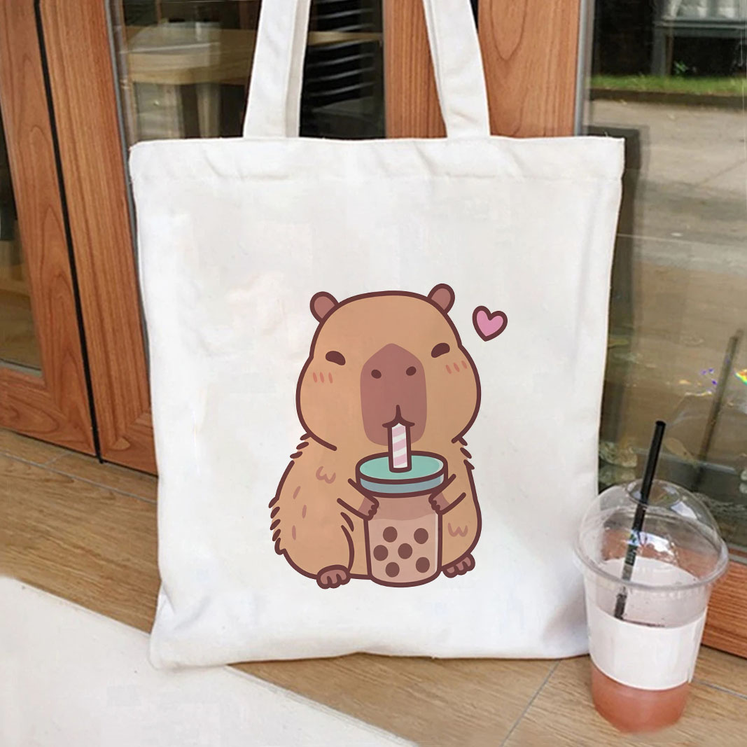 1pc Japanese Style capybara Printed Canvas Bag Durable Casual Shoulder Tote with Playful Character Art Perfect for other