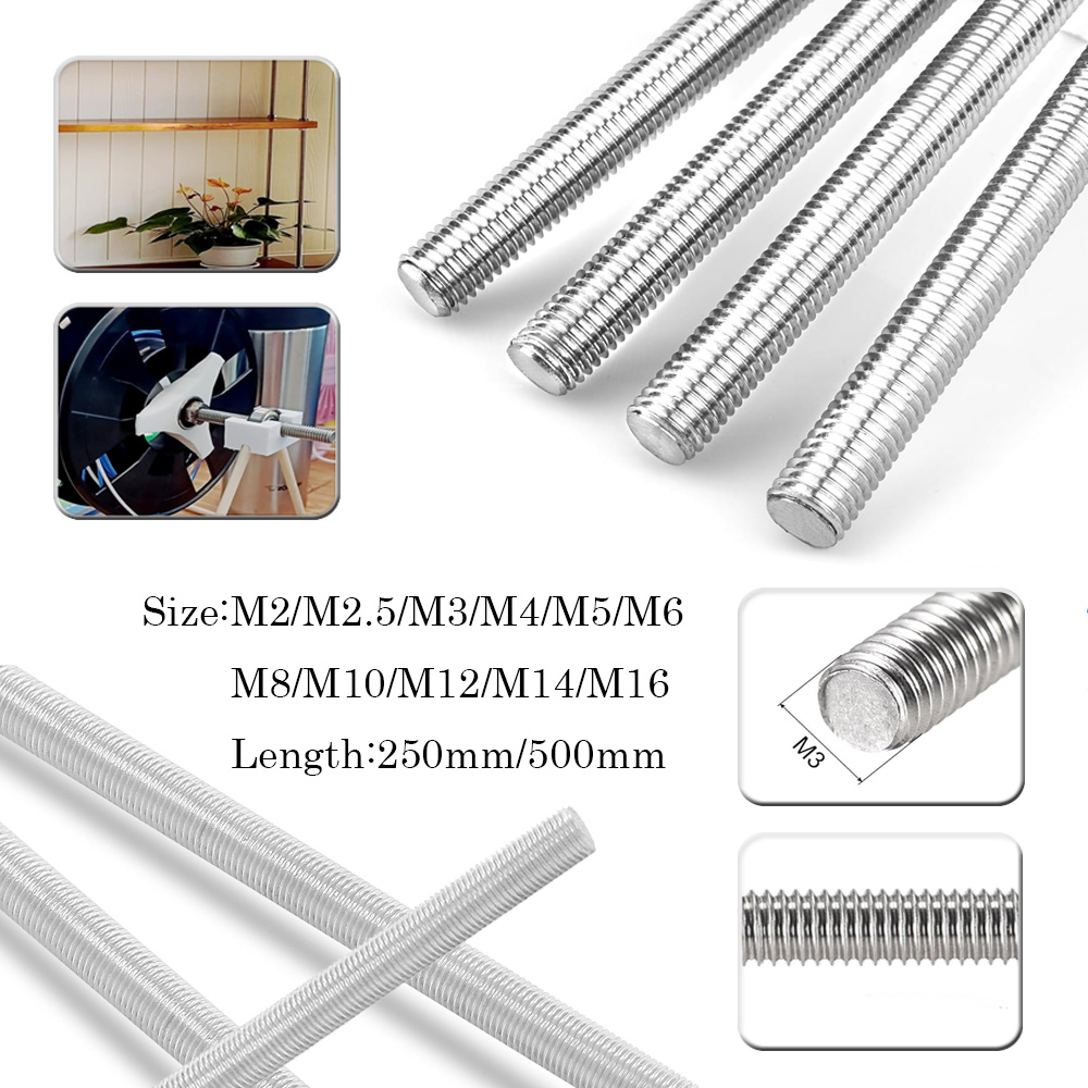 1pcs 304 Stainlesss Steel Threaded Rod M2-M20, 250mm/500mm, All Thread Stud Bar , High Quality, Corrosion Resistant, Durables