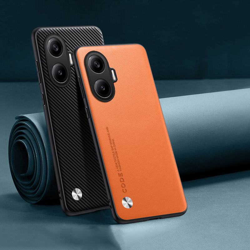 For Poco F3 F5 F6 F7 Ultra X6 X7 M6 Pro C40 Plain PU Leather Silicone TPU Camera Protection Cover Shockproof Hard Bumper