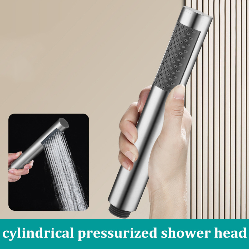 Handheld Cylindrical Stainless Steel Booster Shower Head Hotel Home Bathroom Universal Shower Head Set