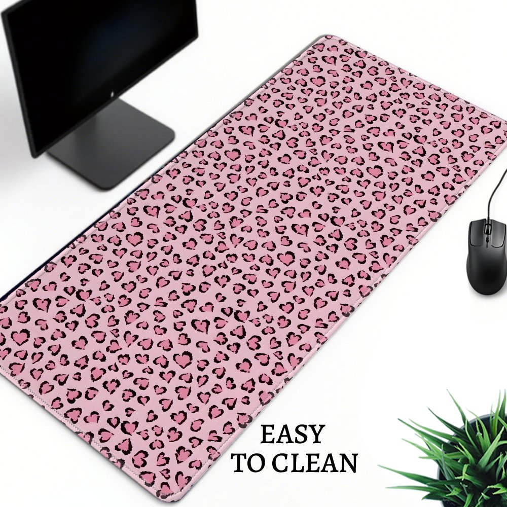 Gaming Mouse Pad XXL Pink Leopard Desk Mat Natural Non Slip Washable