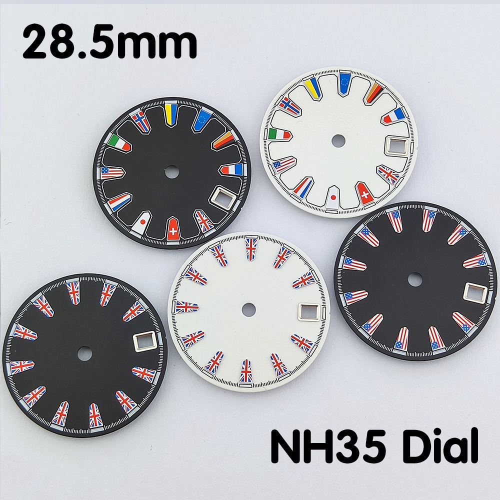 NH35 dial 28.5mm dial national flag dial blue-green luminous dial watch parts replacement accessories NH35 watch dial