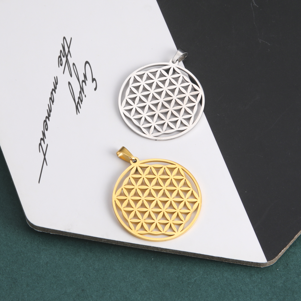 Lemegeton Flower of Life Charm Necklace DIY Jewelry Making Stainless Steel Golden Mandala Pendant Jewelry Handmade pen gpt