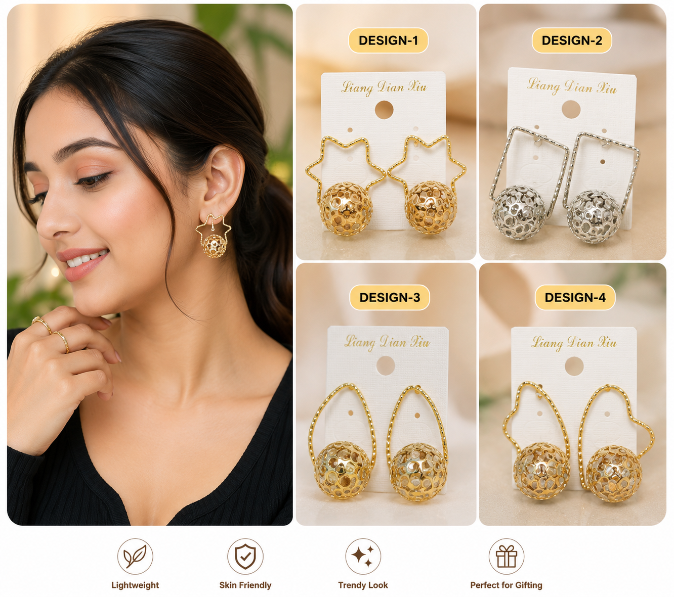 Women's Geometric Hollow Ball Drop Earrings | Lightweight Fashion Earrings | Gold & Silver Plated Statement Earrings for Girls & Women