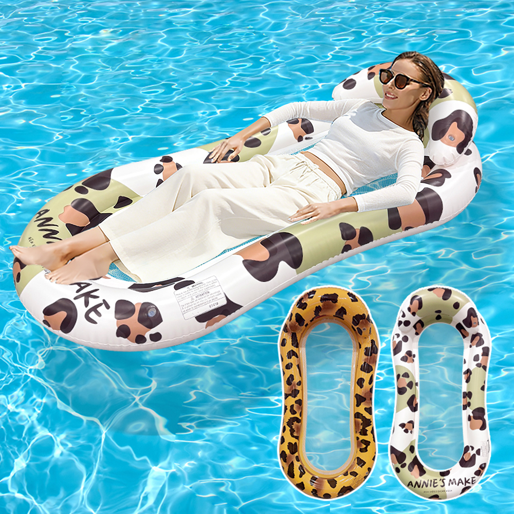 1pc Leopard Print Sunbathing Pool Float Lounge Chair, 150X72cm PVC Water Float Hammock, Floating Lounge Chair