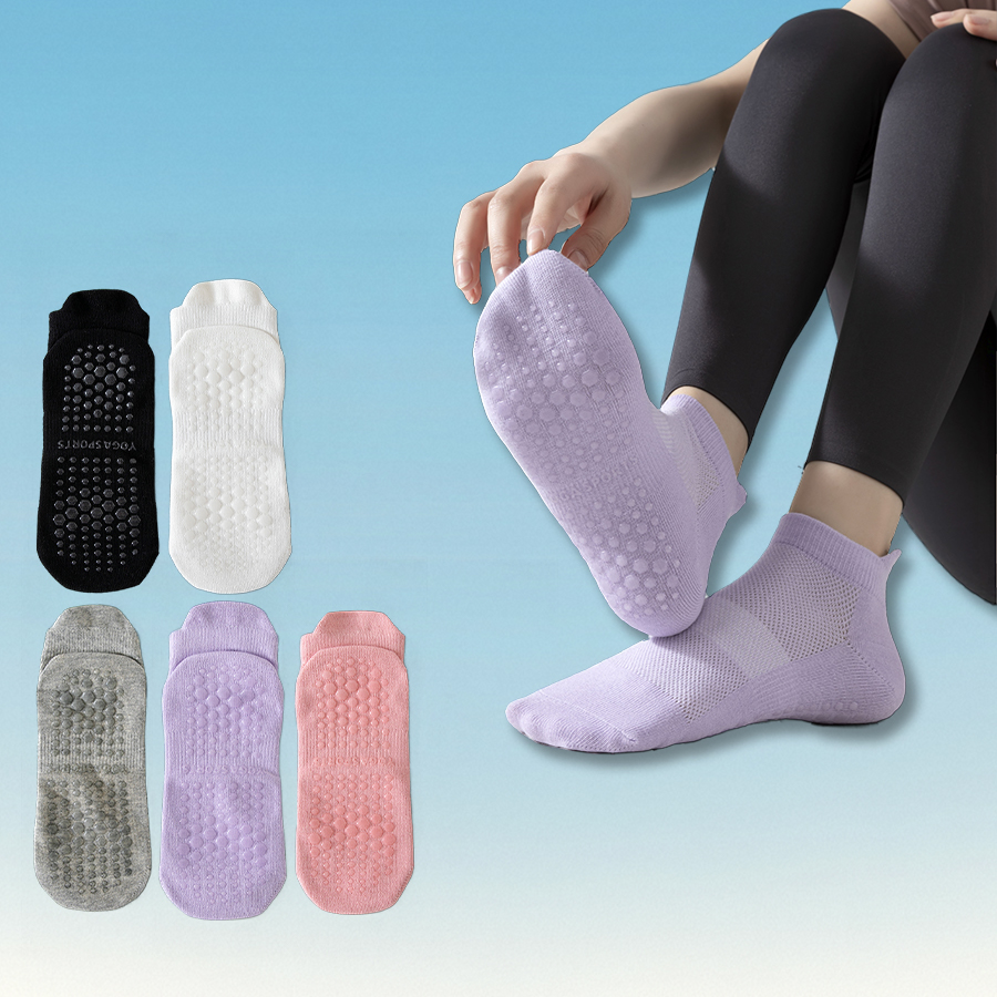 1 pair Women's yoga socks, solid color midsole anti slip grip yoga Pilates ballet socks