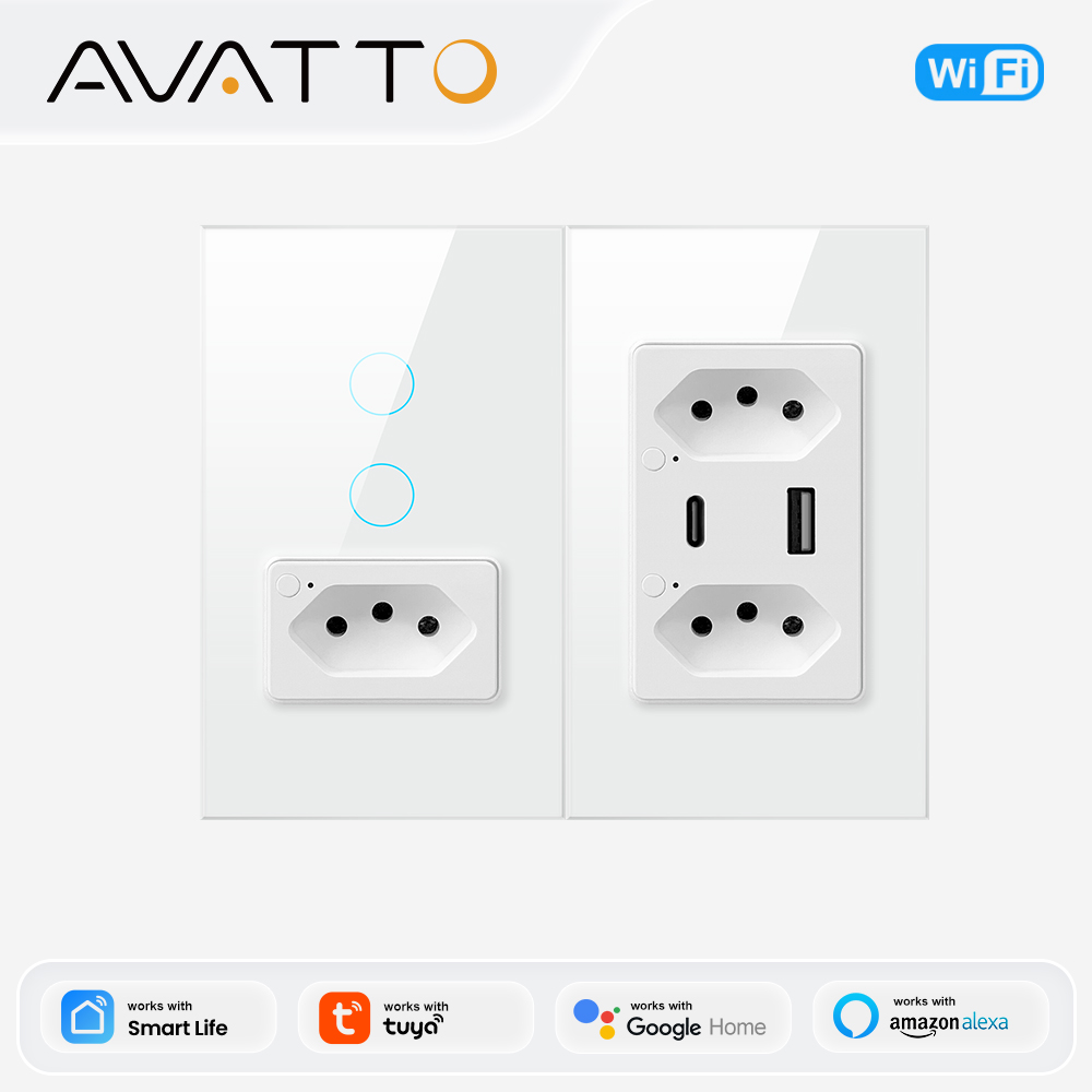 AVATTO Smart Light Switch with Brazil Socket,Type-C&USB port,Work for AVATTO APP Remote Control lightify