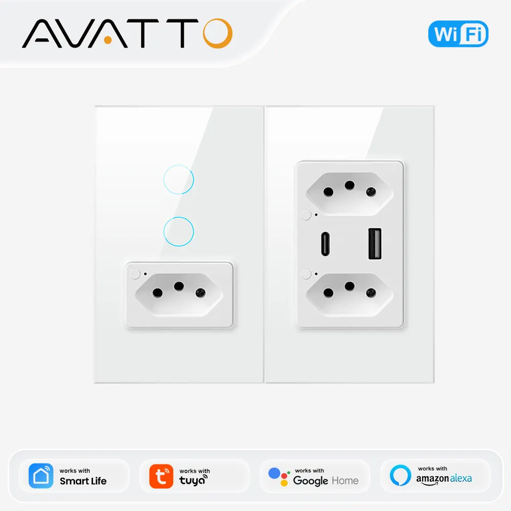 AVATTO Smart Light Switch with Brazil Socket,Type-C&USB port,Work for AVATTO APP Remote Control lightify - image 1