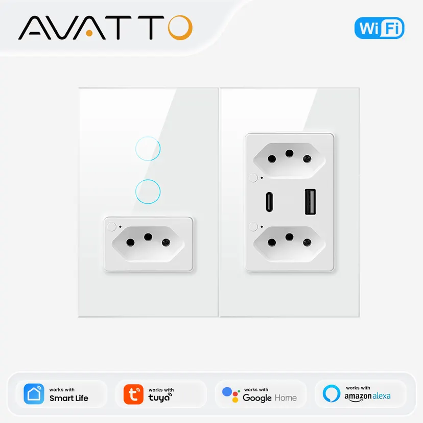 AVATTO Smart Light Switch with Brazil Socket,Type-C&USB port,Work for AVATTO APP Remote Control lightify