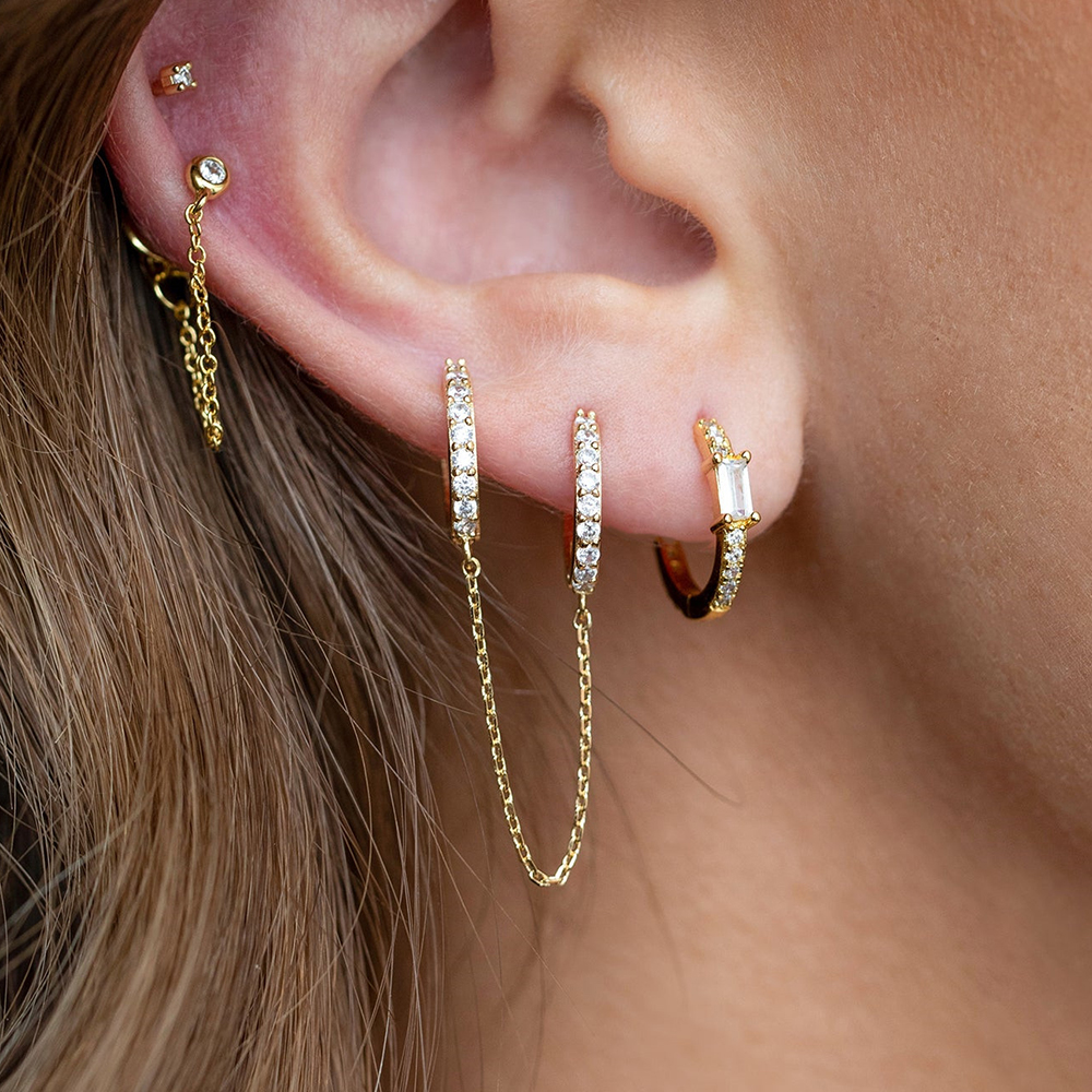 1pc Stainless Steel Link Chain Hoop Earrings Double Circle Cubic Zirconia Square Pendant Cartilage Earring Piercing Jewelry pen gpt
