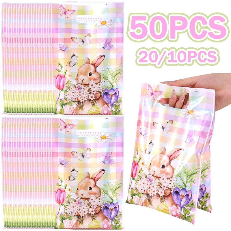 10/20/50Pcs Happy Easter Candy Cookie Bag Packing Bags Cute Bunny Happy Easter Party Decoration Supplies Favors