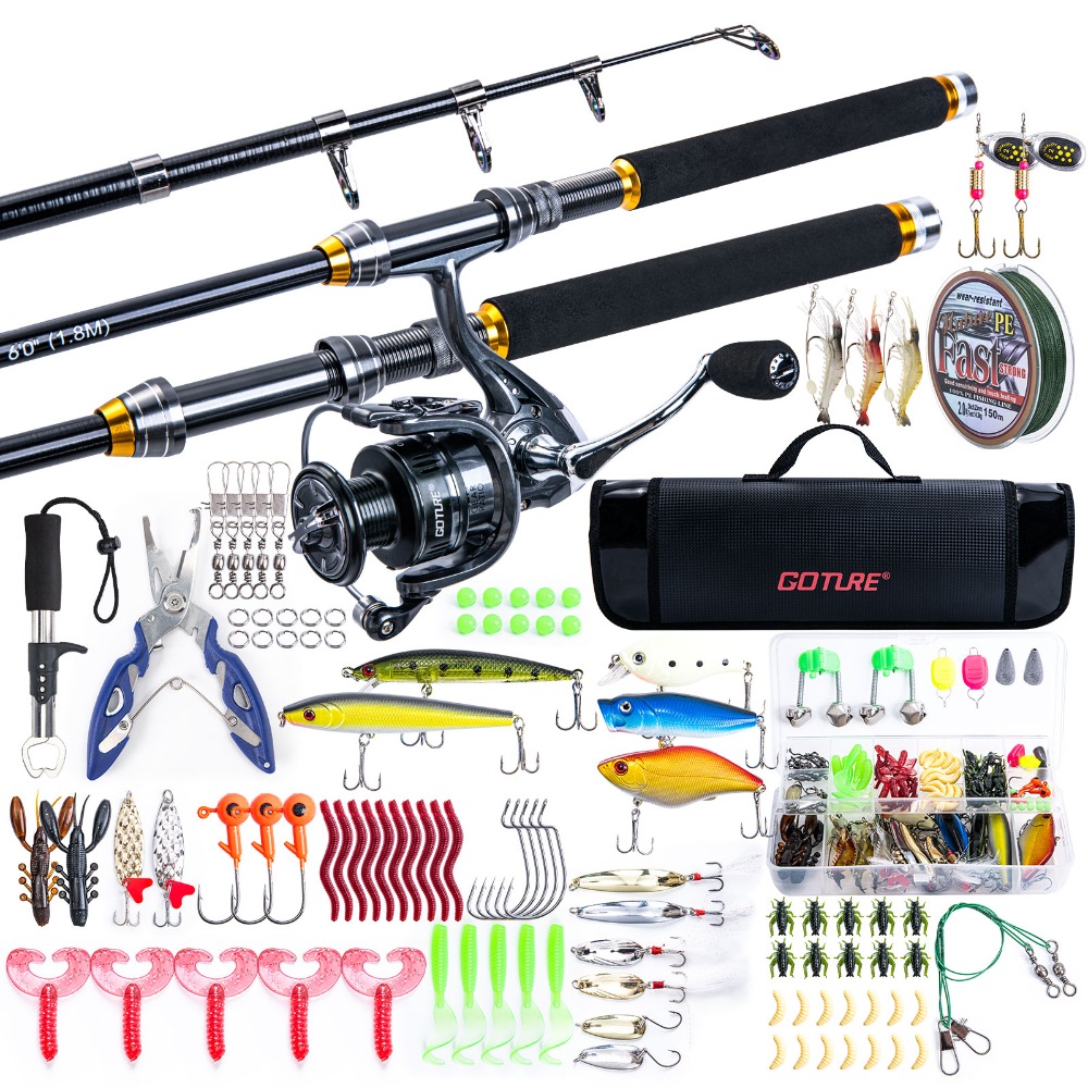 Goture Carbon Fishing Rod and Reel Set 1.8m 2.1m 2.4m 2.7m Telescopic Pole Spinning Reel Line Hooks Lures Bag Full Kit Tackle