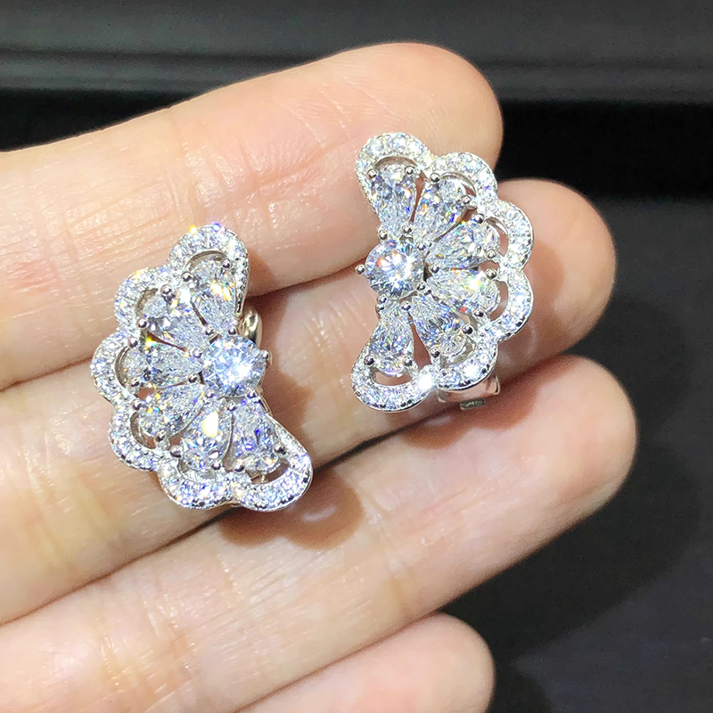 Huitan Novel Half Round Shaped Women Earrings New Crystal Cubic Zirconia Fashion Accessories Daily Wear Party Statement Jewelry