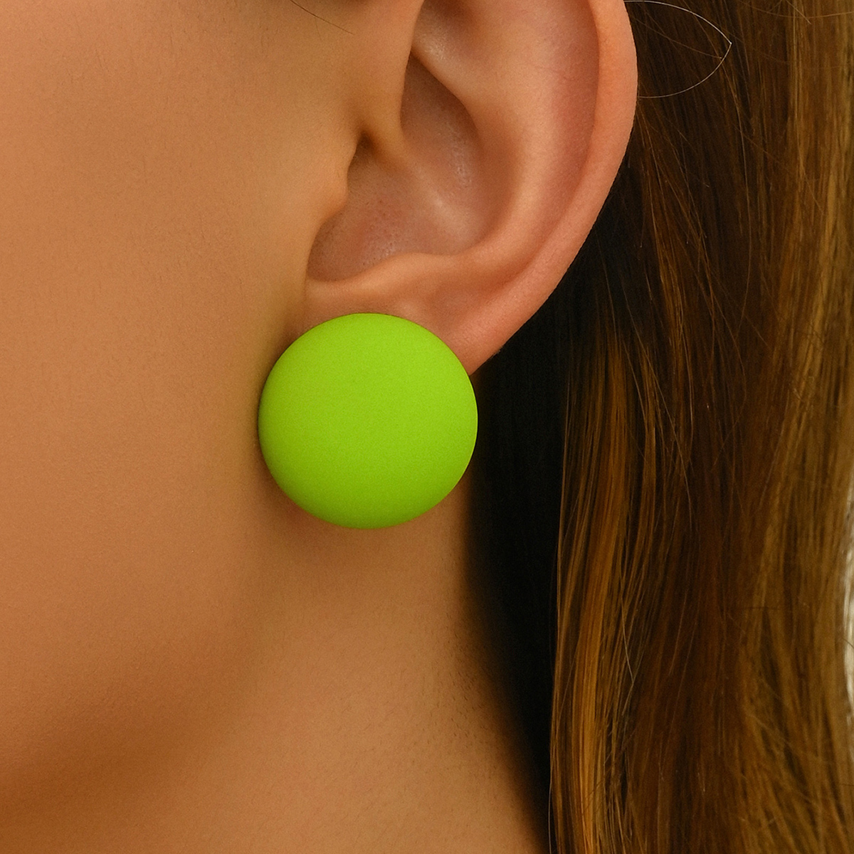1 Pair Of Women's Fashionable Acrylic Round Circle 3D Spray Painted Earrings, Simple And Fashionable Korean Daily Ear