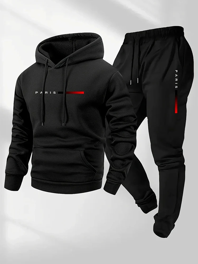 2026 Hot Sale Men's Tracksuit Hoodie + Sweatpants 2pcs Set Autumn Winter Daily Casual Sporty Jogging Suit Male Gym Hooded Outfit